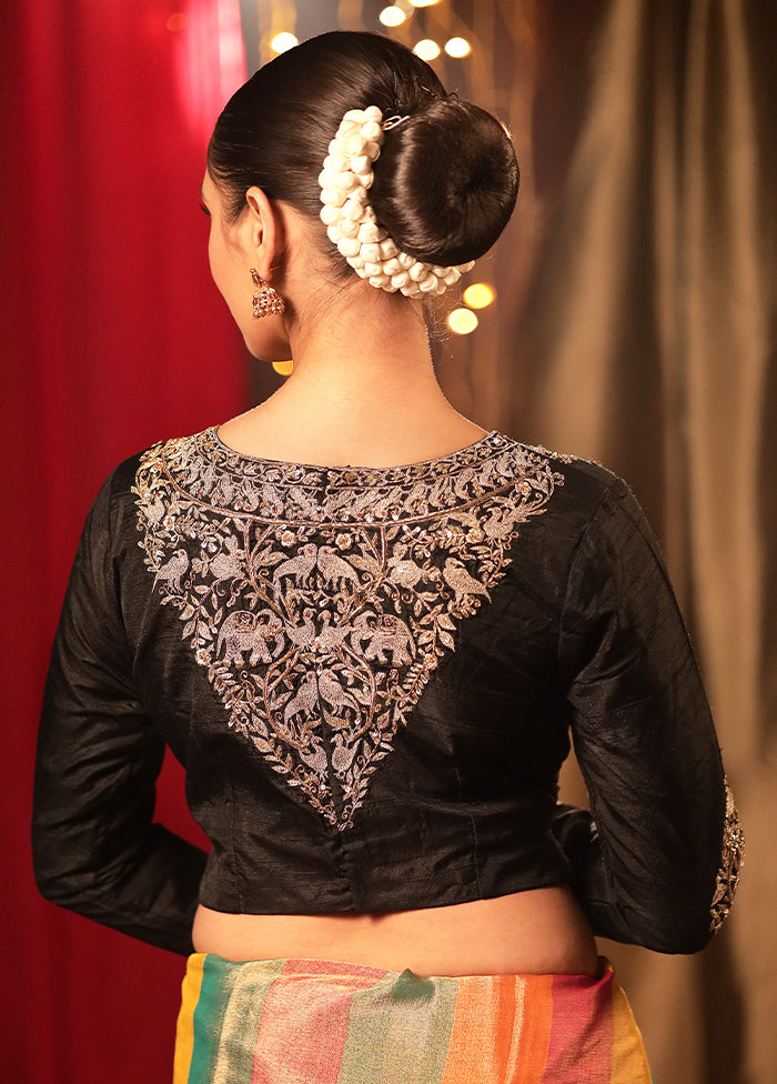 Black Raw Silk Designer Blouse