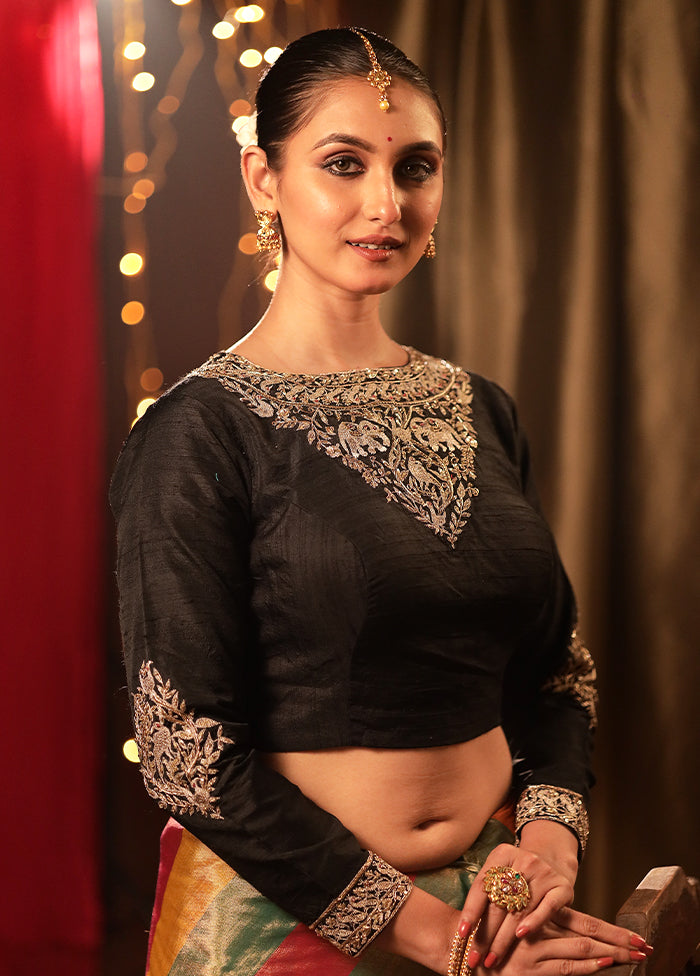 Black Raw Silk Designer Blouse