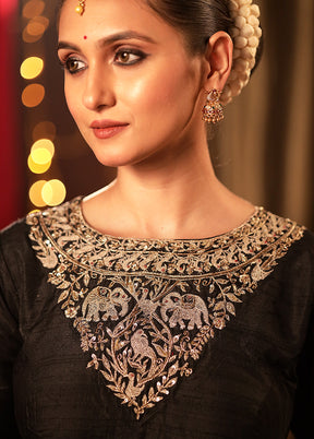 Black Raw Silk Designer Blouse