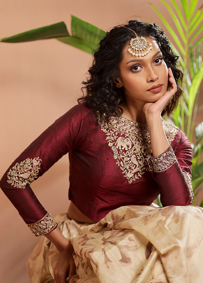 Dark Maroon Silk Designer Blouse