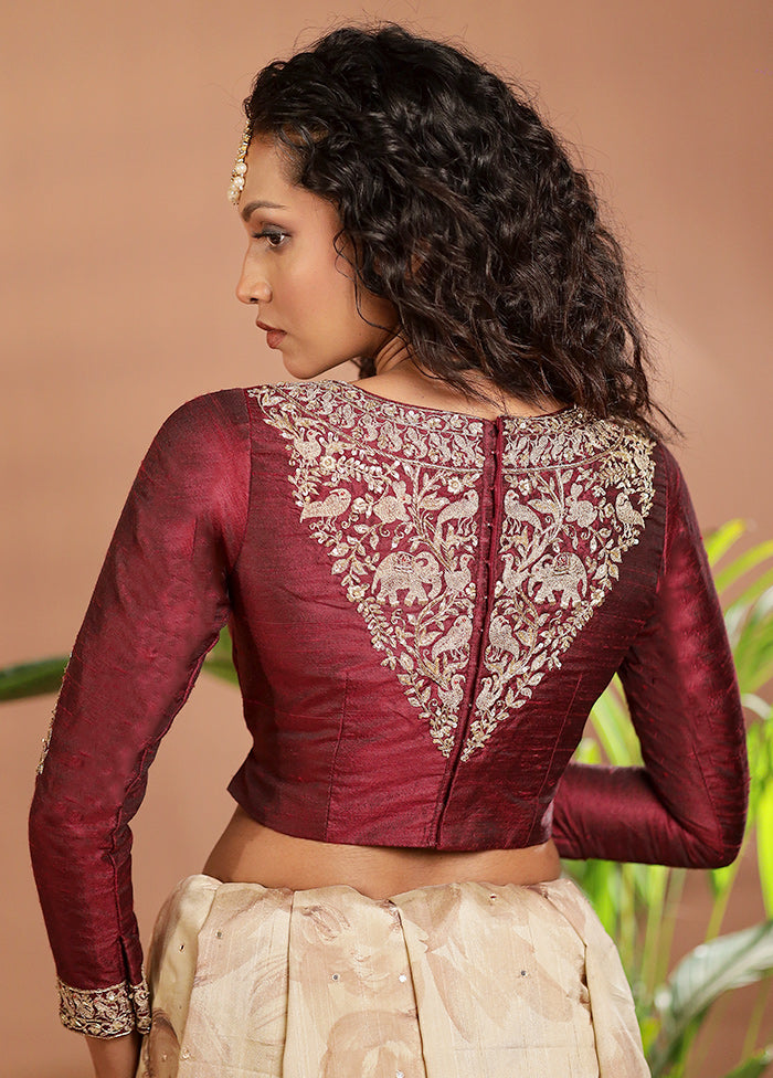 Dark Maroon Silk Designer Blouse