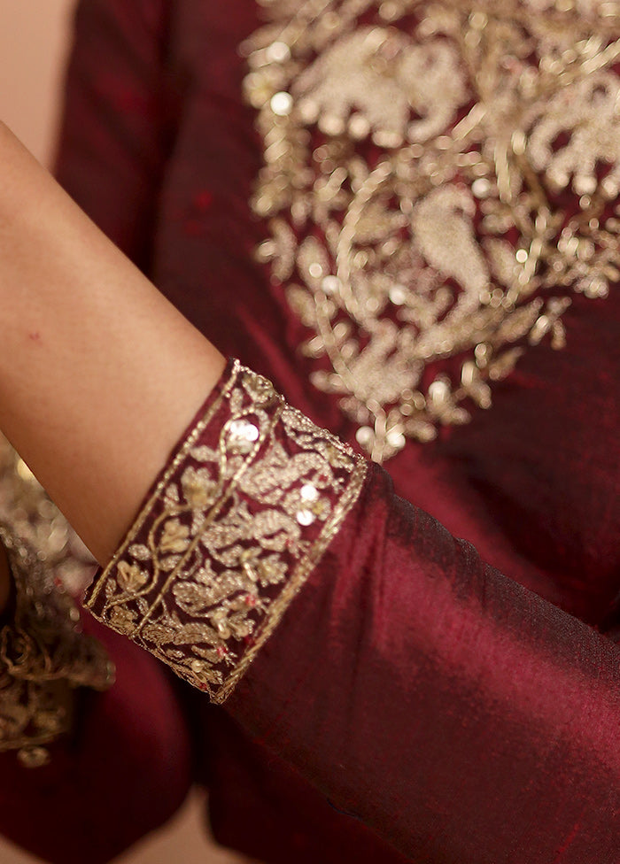 Dark Maroon Silk Designer Blouse