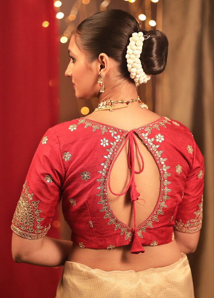 Red Raw Silk Designer Blouse