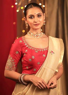 Red Raw Silk Designer Blouse