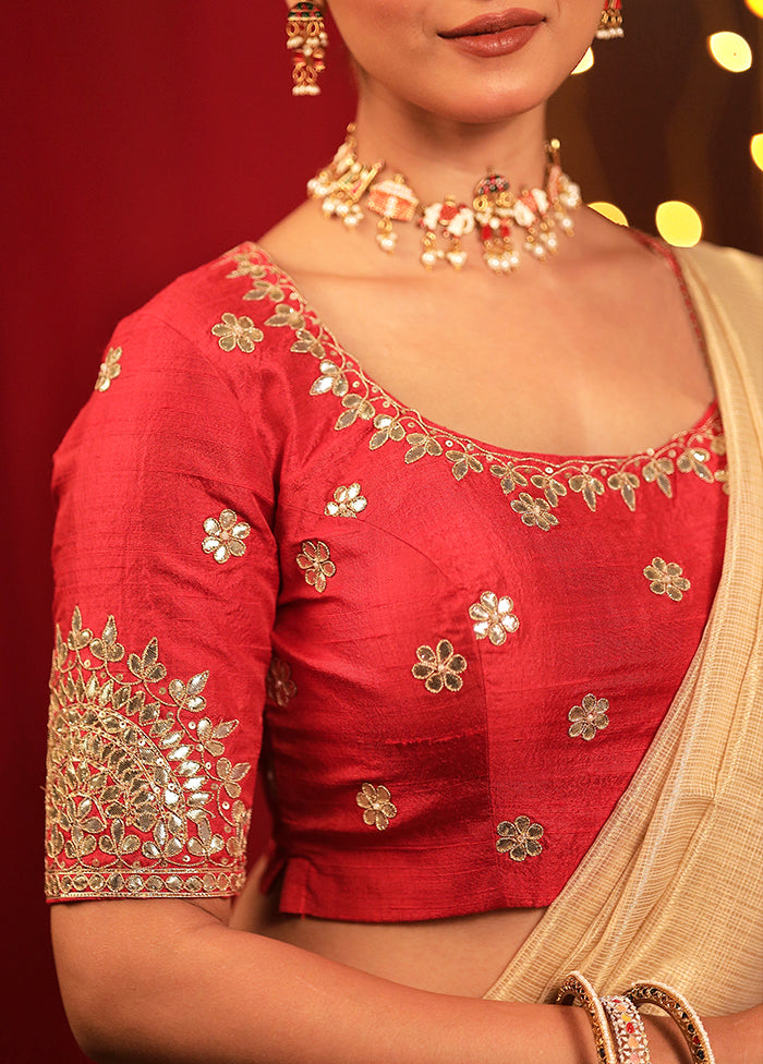 Red Raw Silk Designer Blouse
