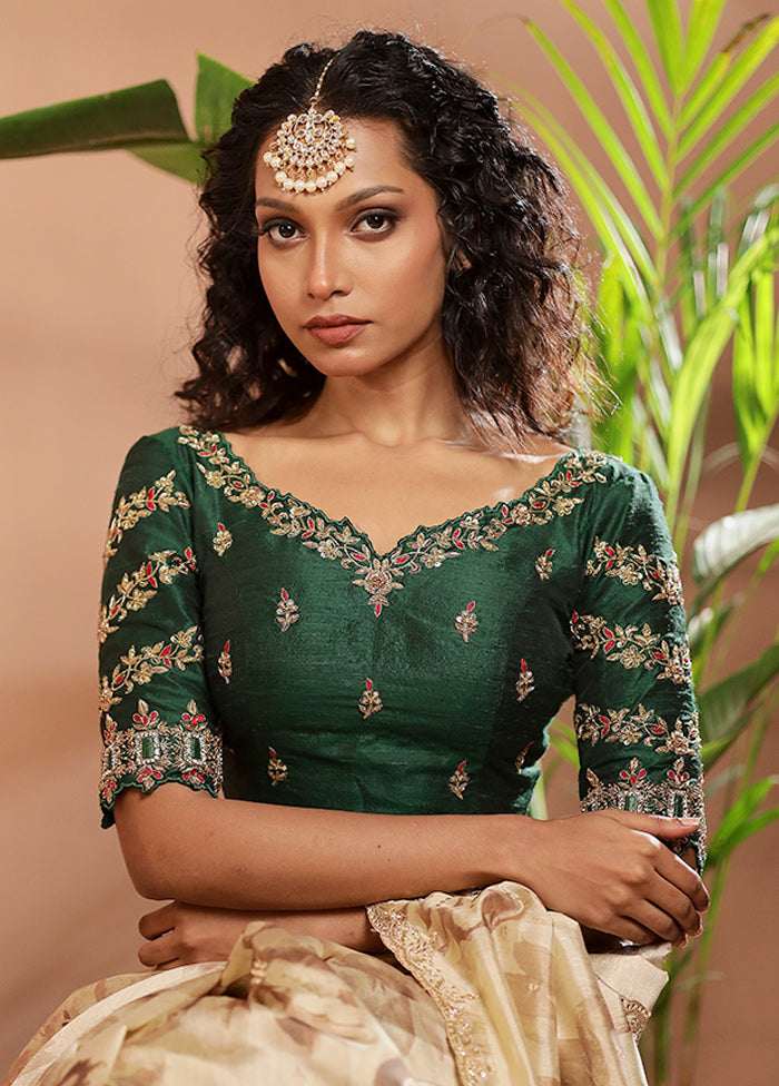 Bottle Green Silk Designer Blouse