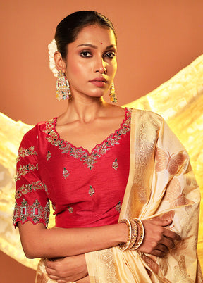 Red Sweetheart Neck Designer Blouse Piece