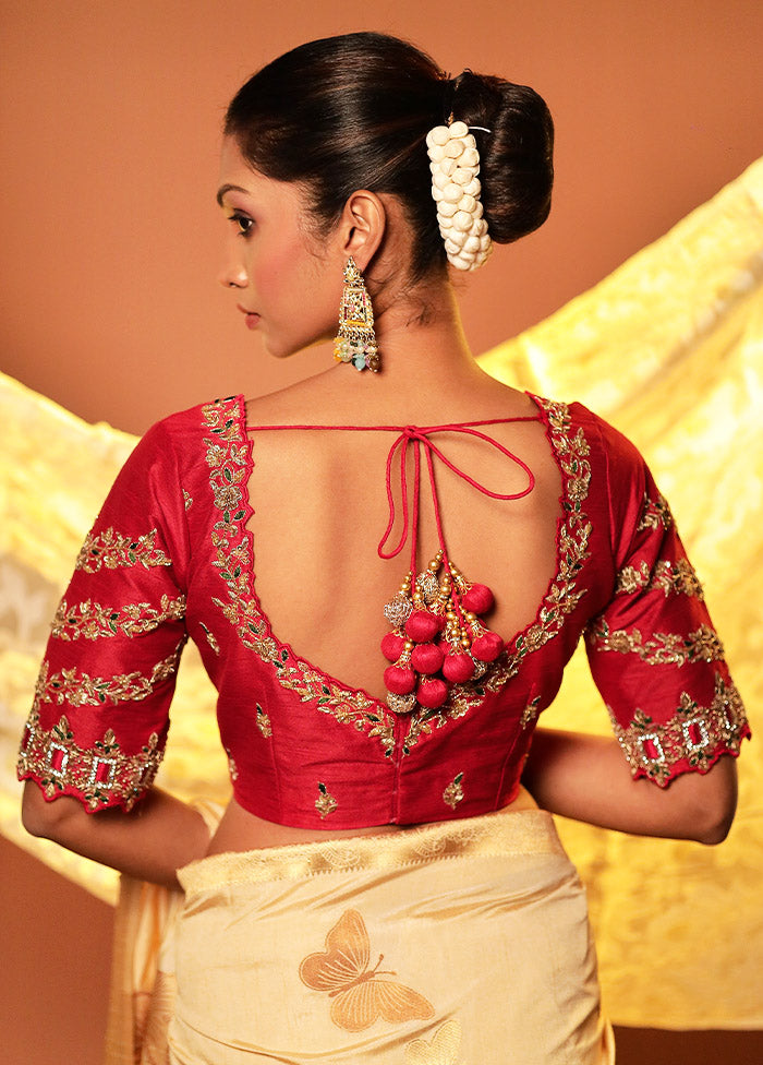 Red Sweetheart Neck Designer Blouse Piece