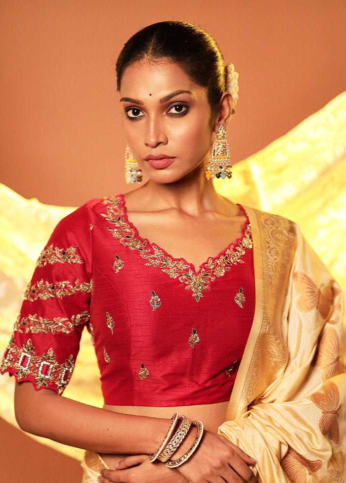 Red Sweetheart Neck Designer Blouse Piece