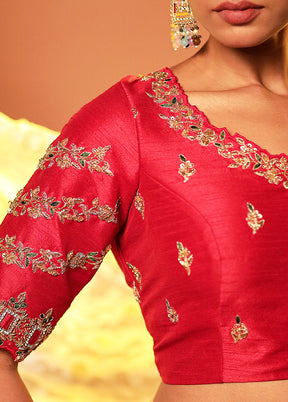 Red Sweetheart Neck Designer Blouse Piece