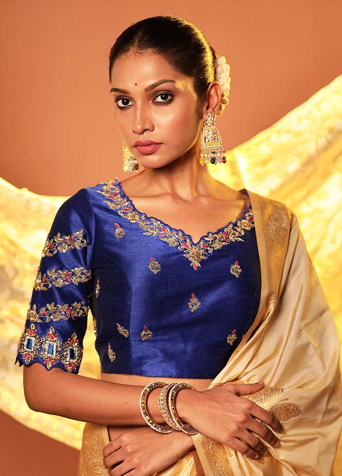 Royal Blue Sweetheart Neck Designer Blouse Piece