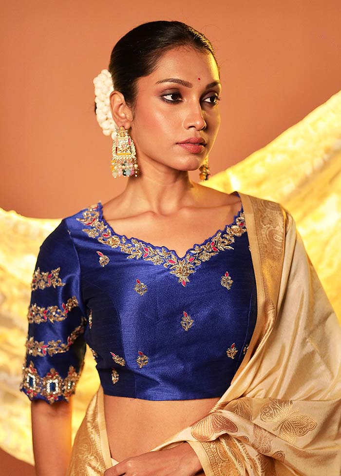 Royal Blue Sweetheart Neck Designer Blouse Piece