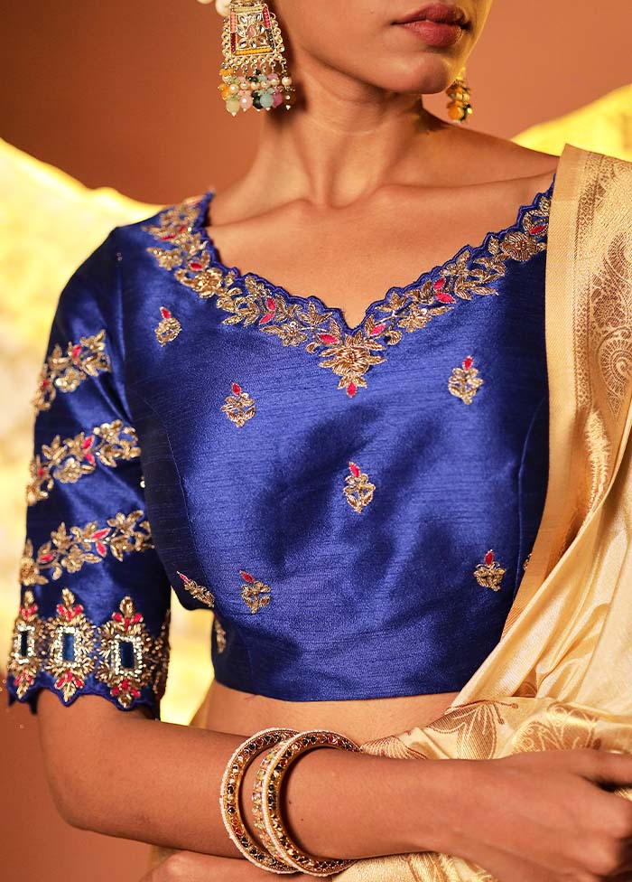 Royal Blue Sweetheart Neck Designer Blouse Piece