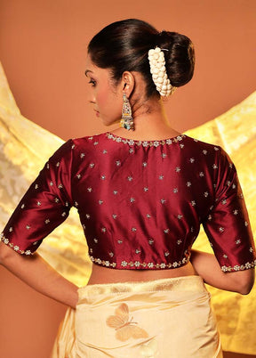 Dark Maroon V Neck Designer Blouse Piece