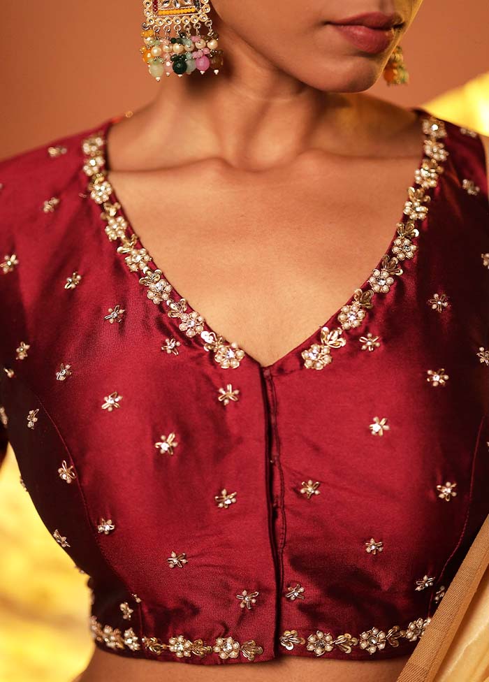 Dark Maroon V Neck Designer Blouse Piece