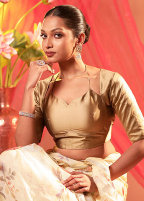 Beige Elbow Sleeve Designer Blouse