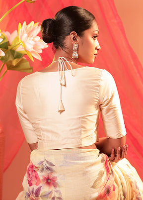 Cream Elbow Sleeve Designer Blouse