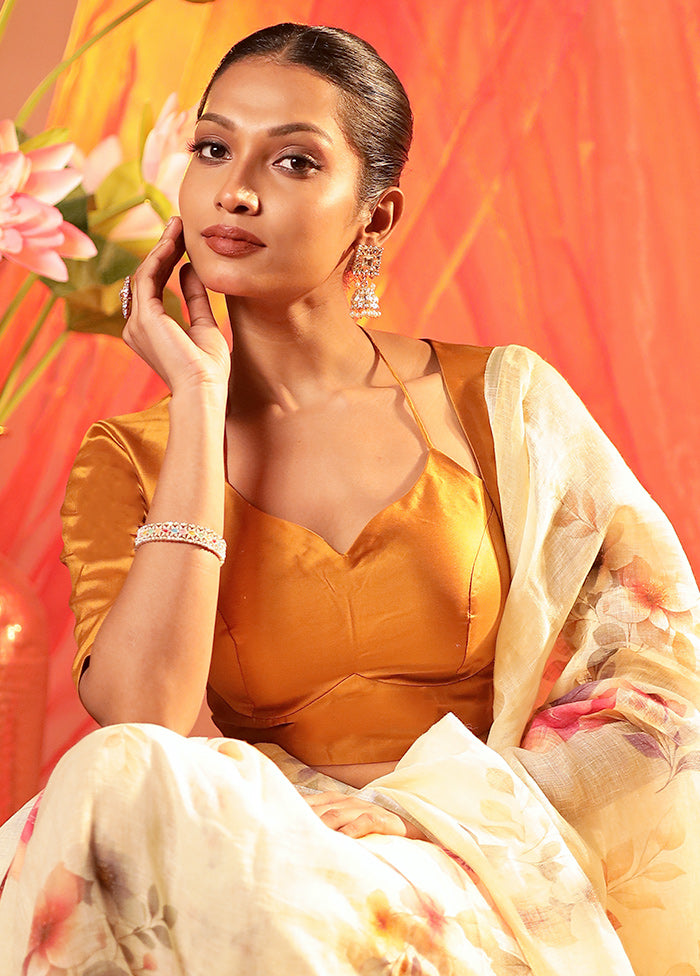 Mustard Elbow Sleeve Designer Blouse