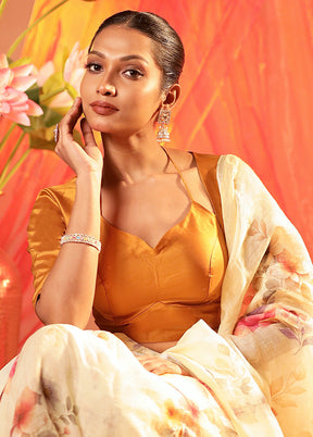 Mustard Elbow Sleeve Designer Blouse