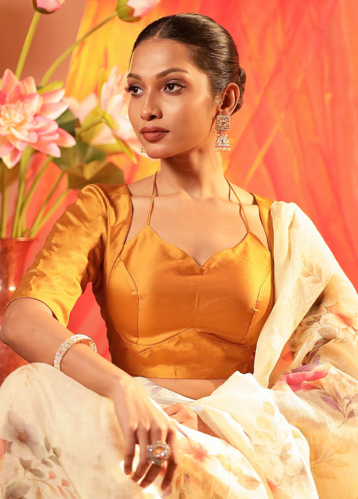 Mustard Elbow Sleeve Designer Blouse