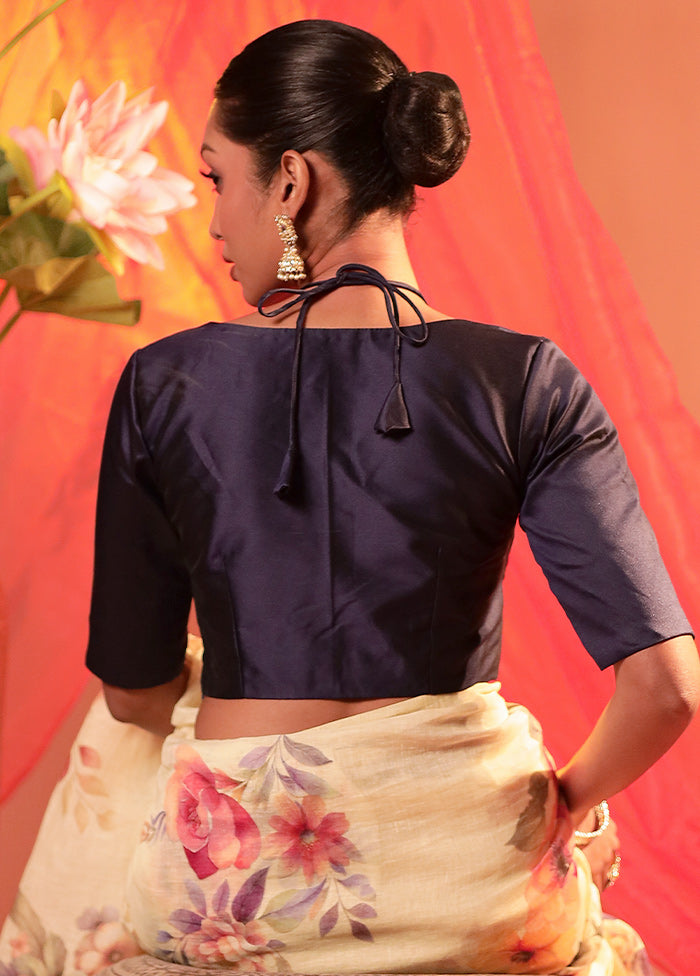 Navy Blue Elbow Sleeve Designer Blouse