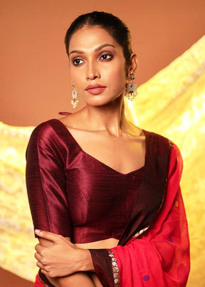 Dark Maroon Pentagon Neck Designer Blouse Piece