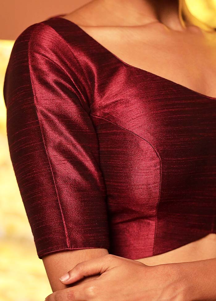 Dark Maroon Pentagon Neck Designer Blouse Piece