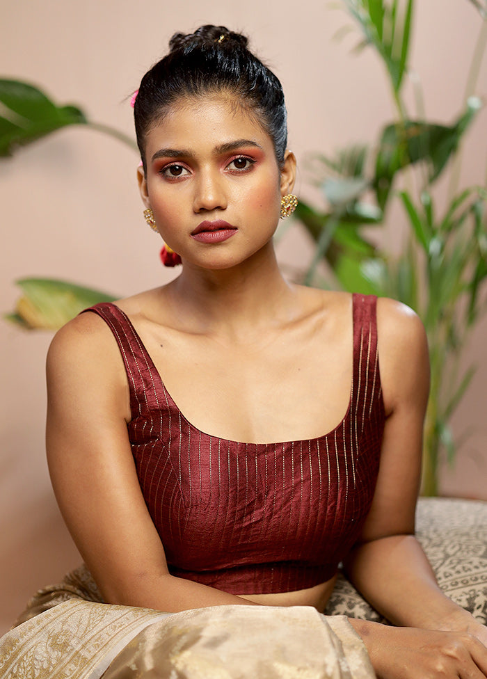Dark Maroon Dupion Silk Designer Blouse