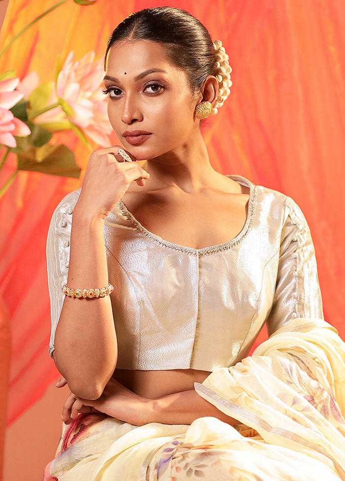 Silver Round Neck Designer Blouse