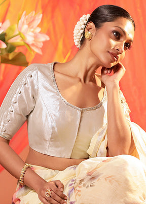 Silver Round Neck Designer Blouse