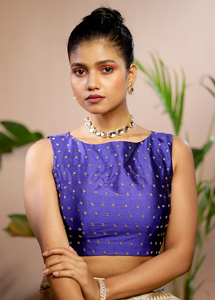 Royal Blue Blended Silk Designer Blouse