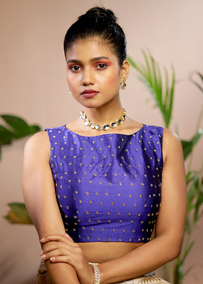 Royal Blue Blended Silk Designer Blouse