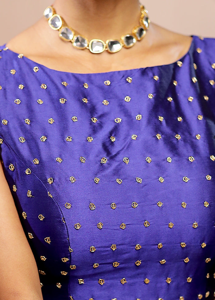 Royal Blue Blended Silk Designer Blouse