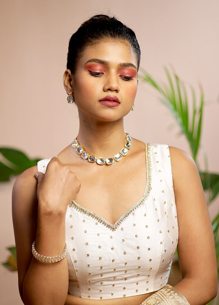 White Blended Silk Designer Blouse