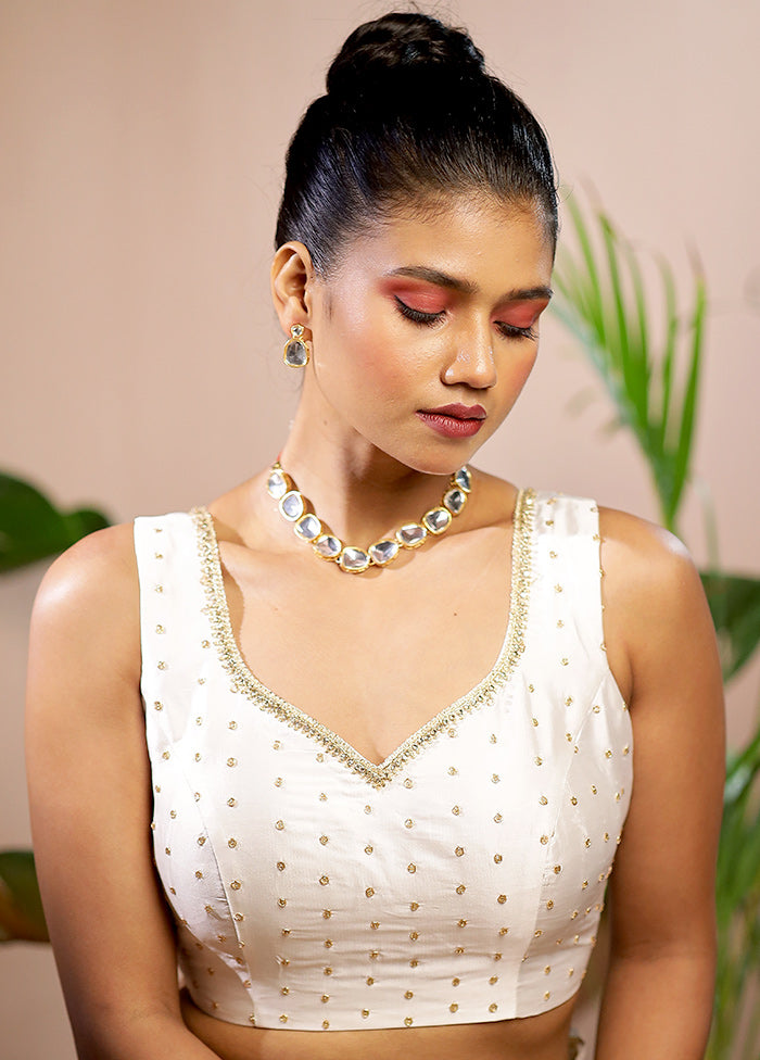 White Blended Silk Designer Blouse