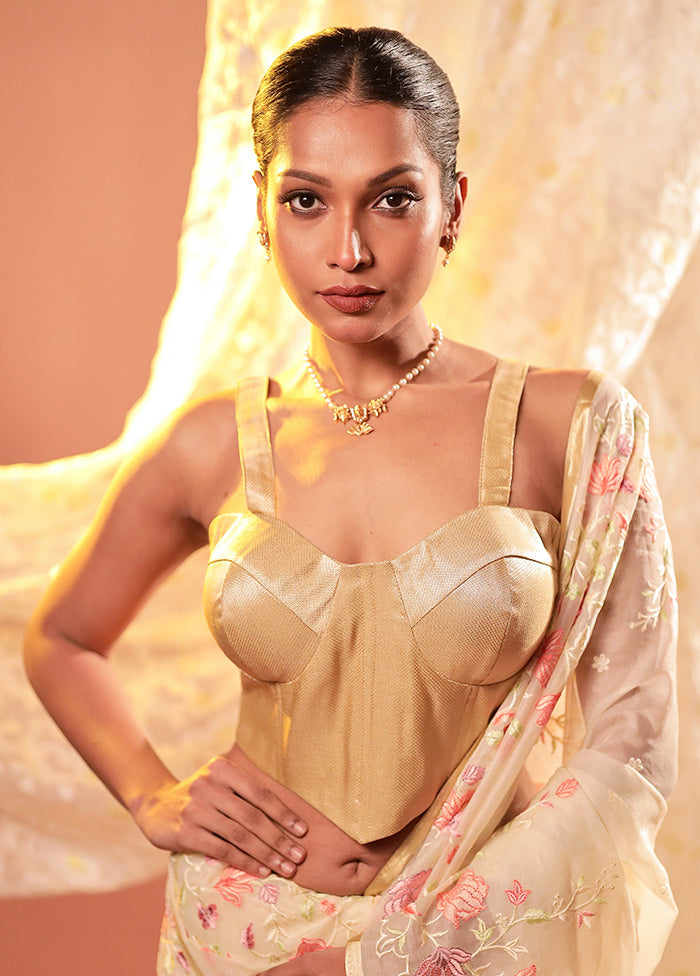 Gold Sweetheart Neck Designer Blouse