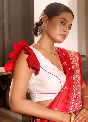 White  V Neck Designer Blouse