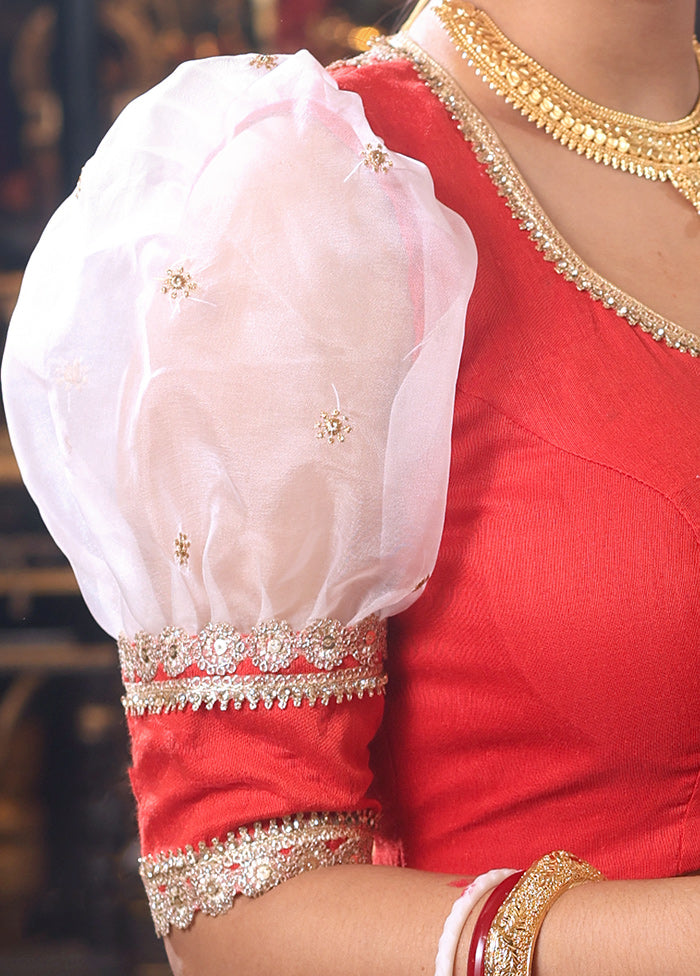 Red Sweetheart Neck Designer Blouse