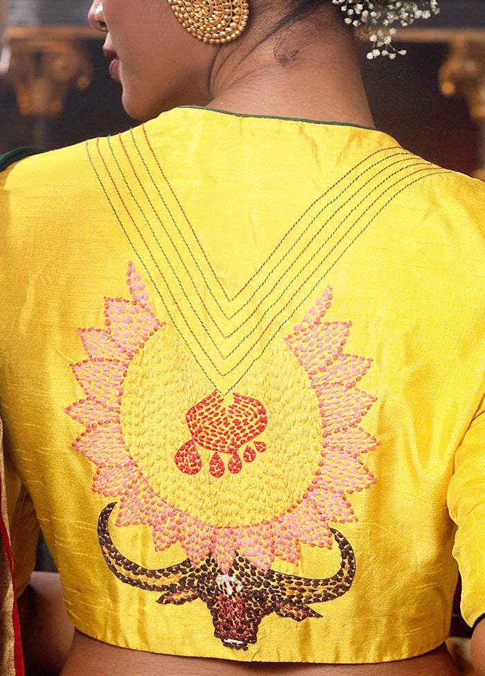 Yellow  High Neck Designer Blouse