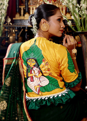Yellow Durga Maa Hand Painted Designer Blouse