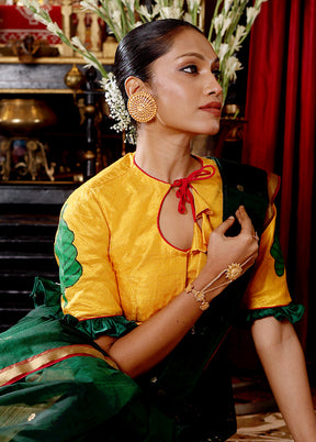 Yellow Durga Maa Hand Painted Designer Blouse