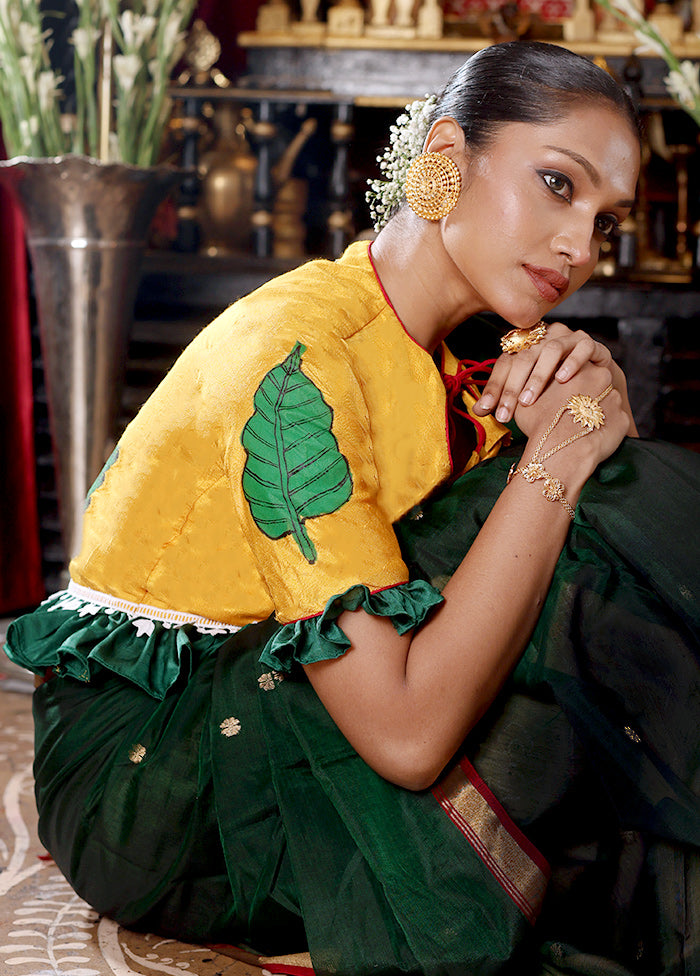 Yellow Durga Maa Hand Painted Designer Blouse