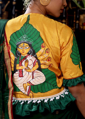 Yellow Durga Maa Hand Painted Designer Blouse