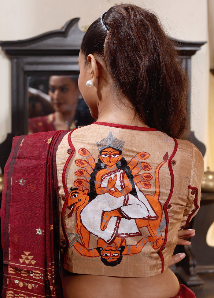 Beige Durga Maa Hand Painted Designer Blouse