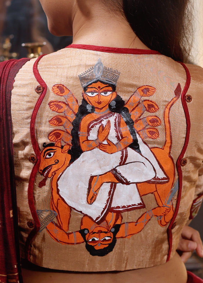 Beige Durga Maa Hand Painted Designer Blouse