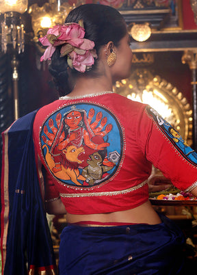 Red High Neck Designer Blouse