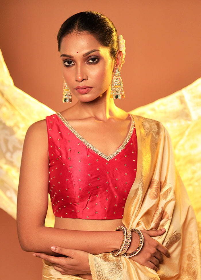 Red V Neck Designer Blouse Piece