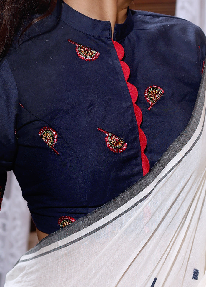 Navy Blue  Collar Neck Designer Blouse