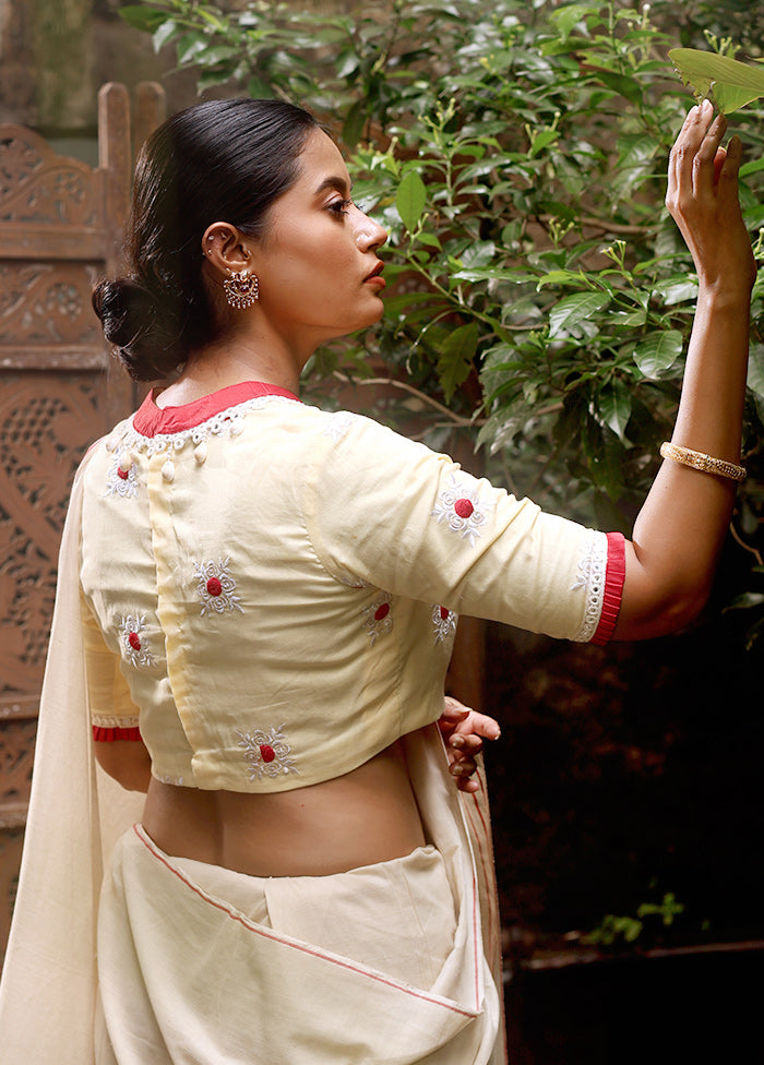 Light Yellow High Neck Designer Blouse