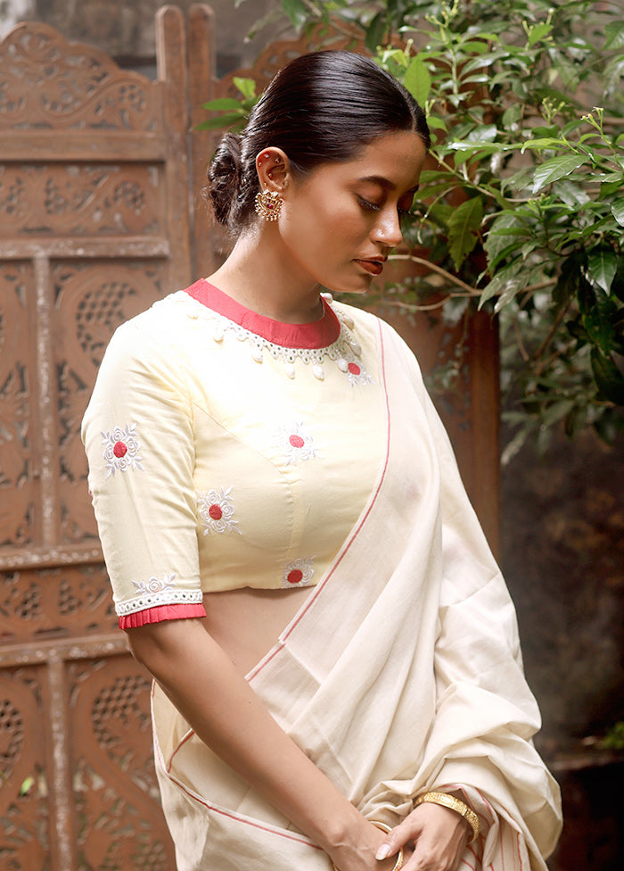 Light Yellow High Neck Designer Blouse